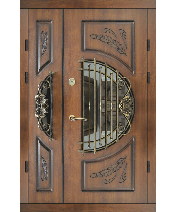 Дверь железная входная частного дома МДФ с ковкой/стеклом 3161